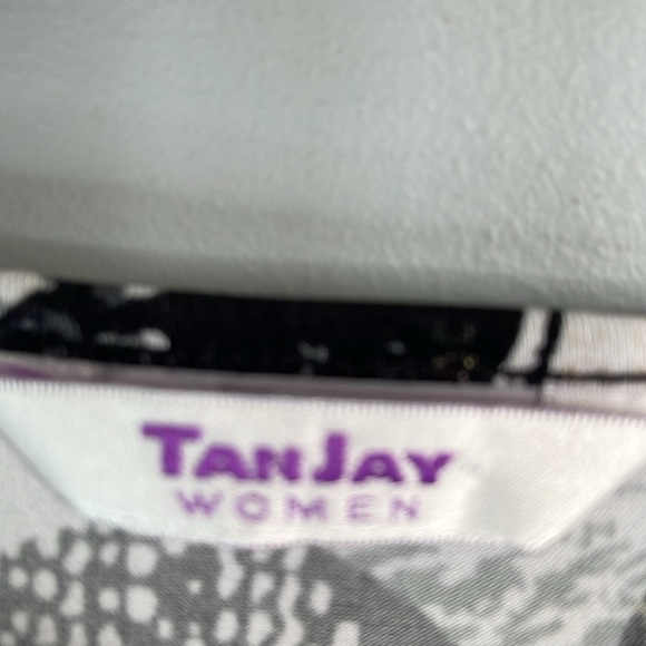 TanJay Abstract Print Relaxed Top Black White Taupe Long Sleeve Top Stretch 2X - Picture 8 of 10